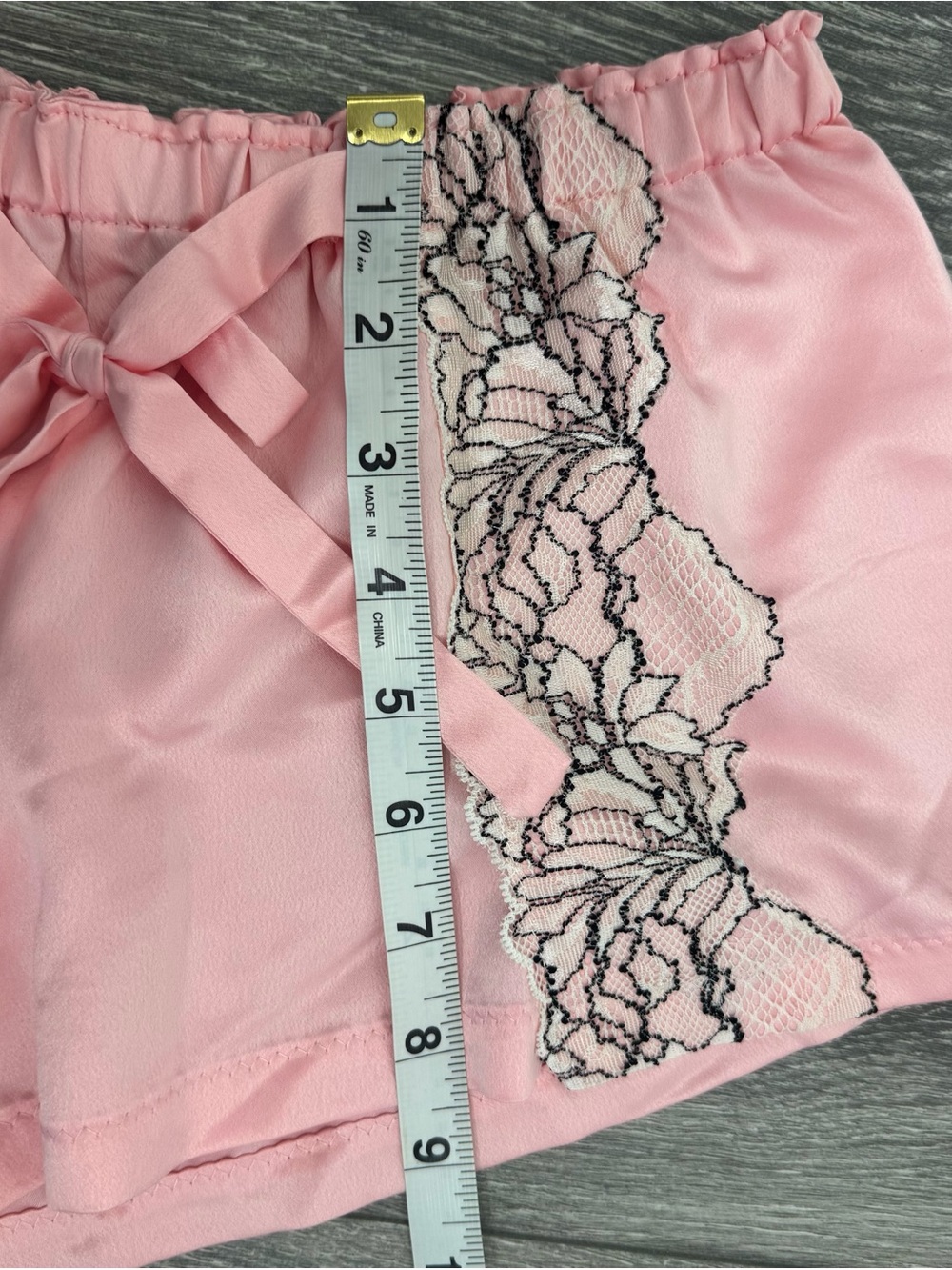 Flora Nikrooz Pink Satin Pajama Set Black Lace Appliqué Cami & Lounge Shorts XS - Picture 13 of 13
